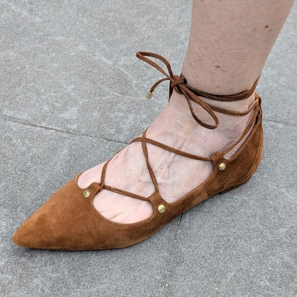 "Halogen" brand ladies' suede shoes, size 8, camel color, ankle/calf lace-up - Picture 5 of 10